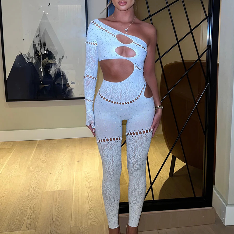 Shimmering Cut-Out Mesh Bandage Bodysuit