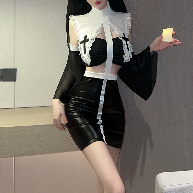 Lace Trim Nun Role Play Costume Set