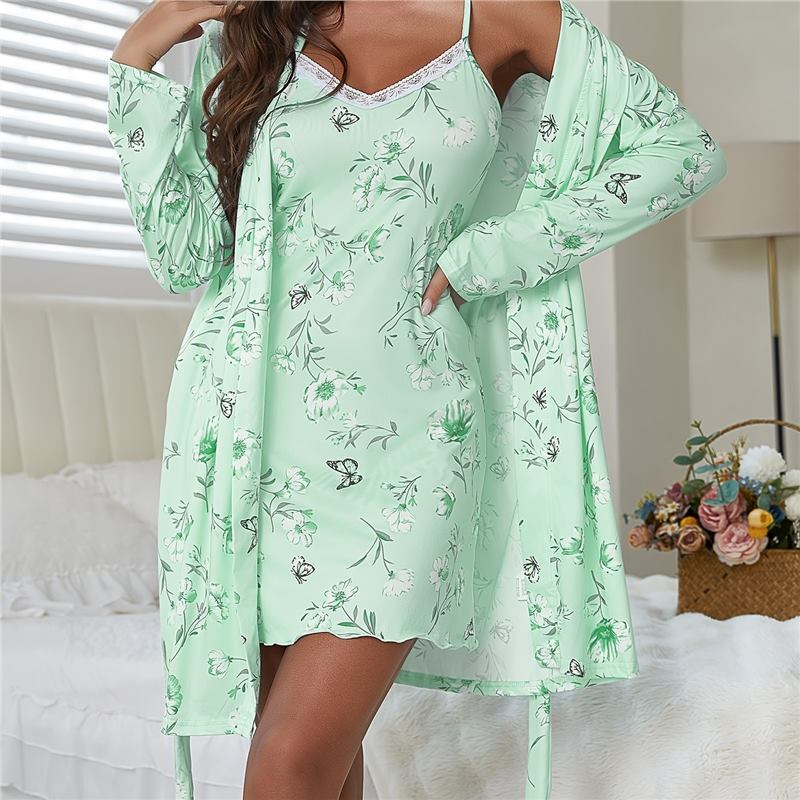 Floral and Butterfly Print Loungewear Robe