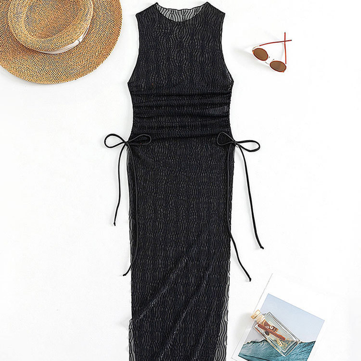 Sheer mesh high-neck beach dress