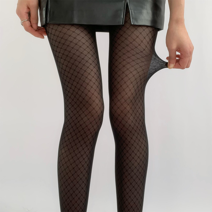 Sheer black fine-check stockings