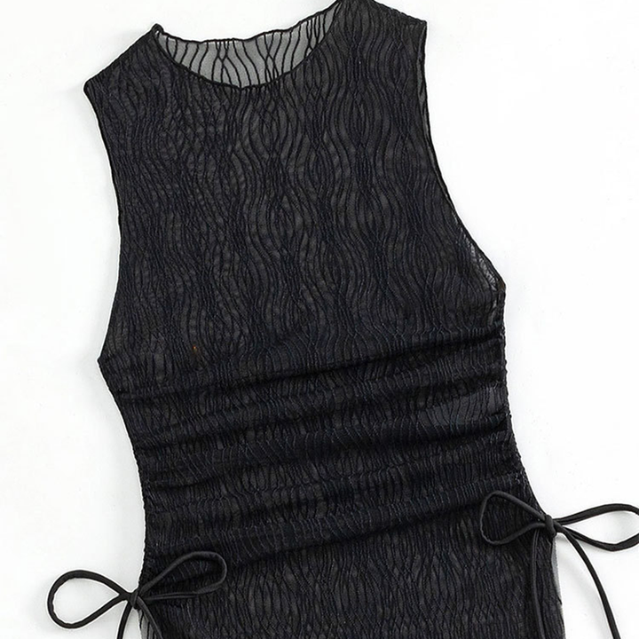 Sheer mesh high-neck beach dress