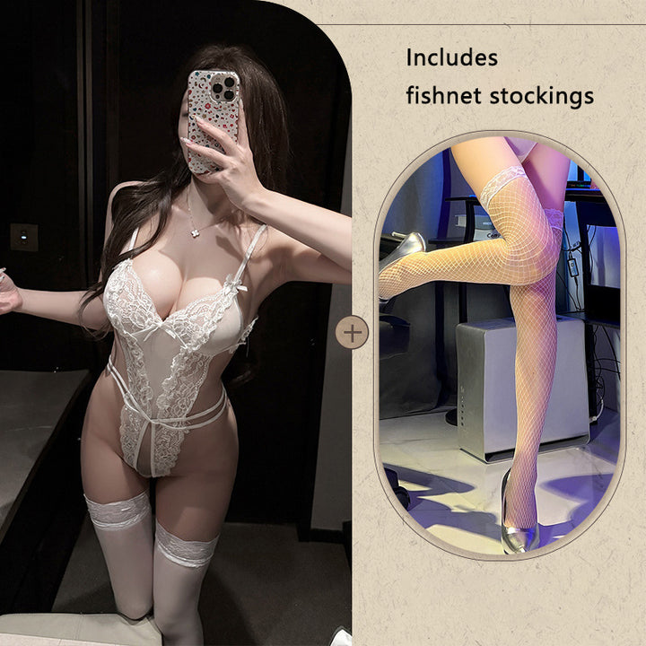 Strappy Sheer Lace Cutout Bodysuit Lingerie