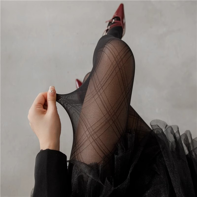 Sheer black fine-check stockings