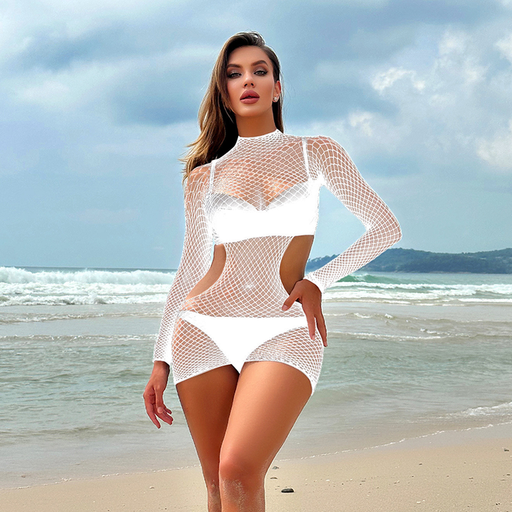 Sheer fishnet beach cover-up