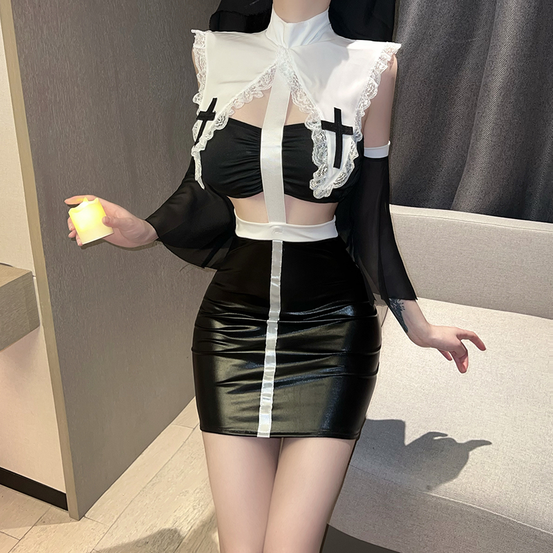 Lace Trim Nun Role Play Costume Set