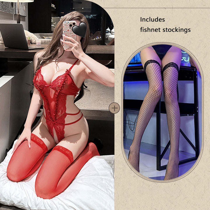 Strappy Sheer Lace Cutout Bodysuit Lingerie