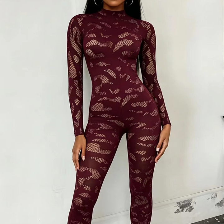 Sheer leopard-print mesh long-sleeve bodysuit