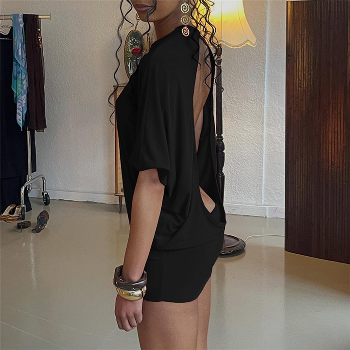 Sheer off-the-shoulder backless dress