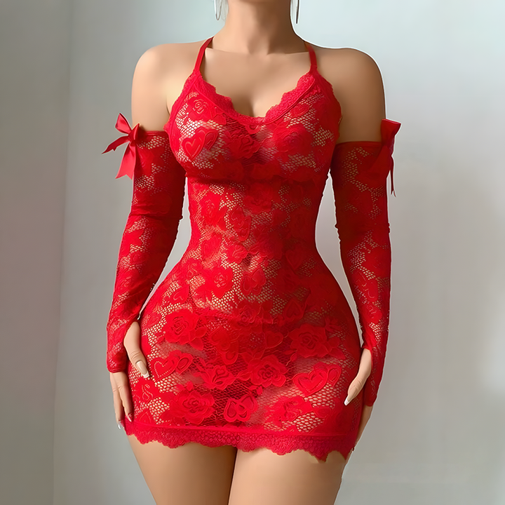 Rose Lace Halter-Neck Bodycon Nightdress