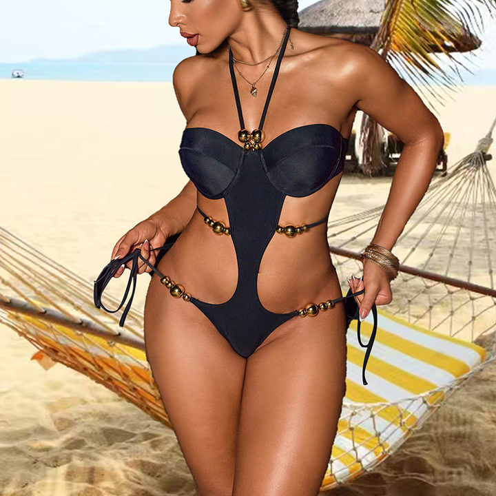 Cut-out halter bandeau one-piece swimsuit