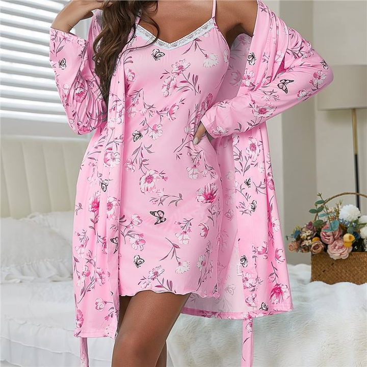 Floral and Butterfly Print Loungewear Robe