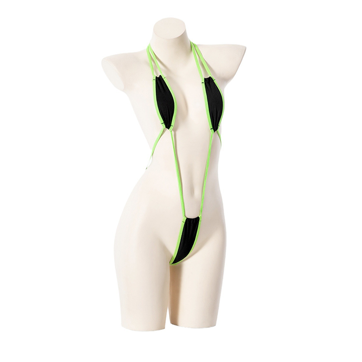 Color-block halter bodysuit with spaghetti straps