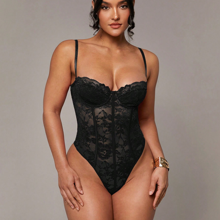 Floral Lace Spaghetti Strap Corset Bodysuit
