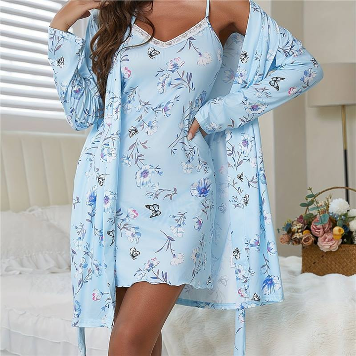 Floral and Butterfly Print Loungewear Robe