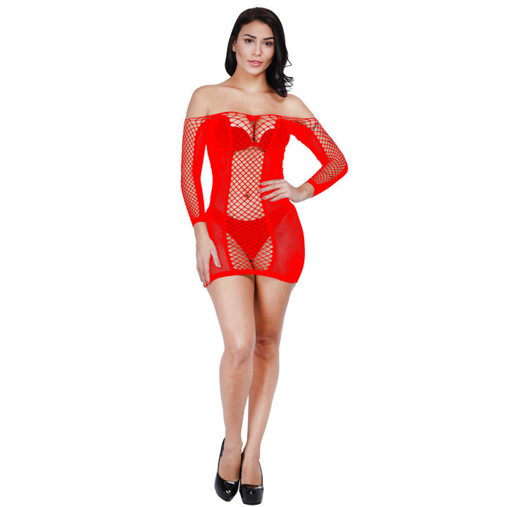 Sexy short-sleeved, bodycon, fishnet dress with a heart-shaped open back