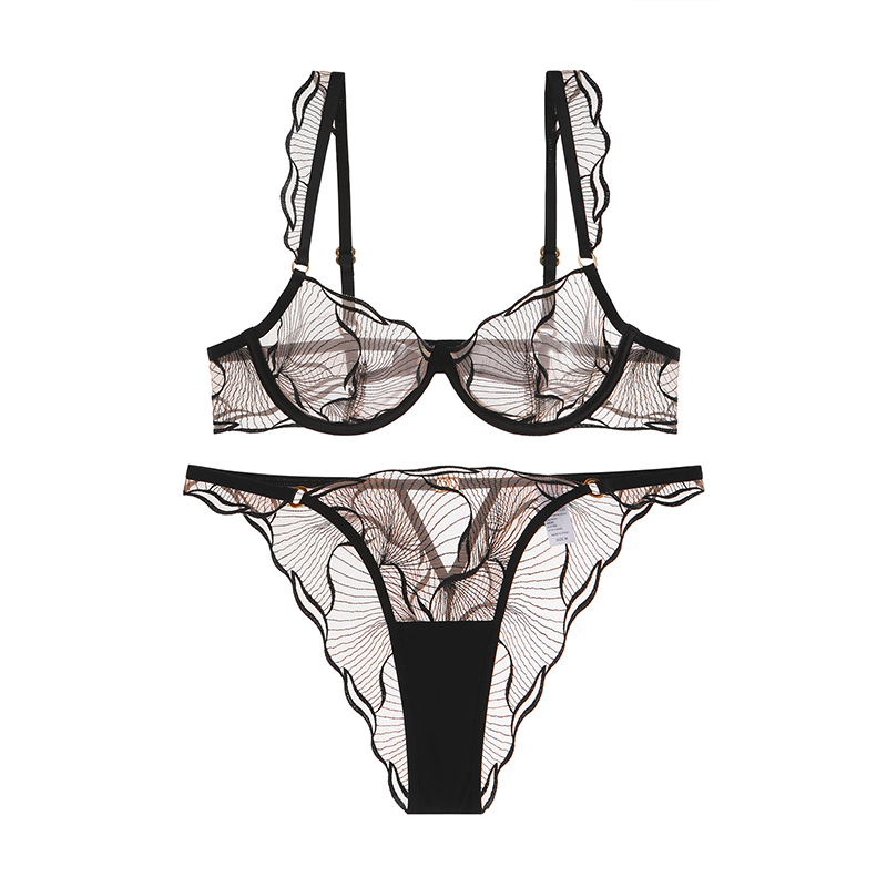 Ultra-thin Embroidered Mesh Bra Set