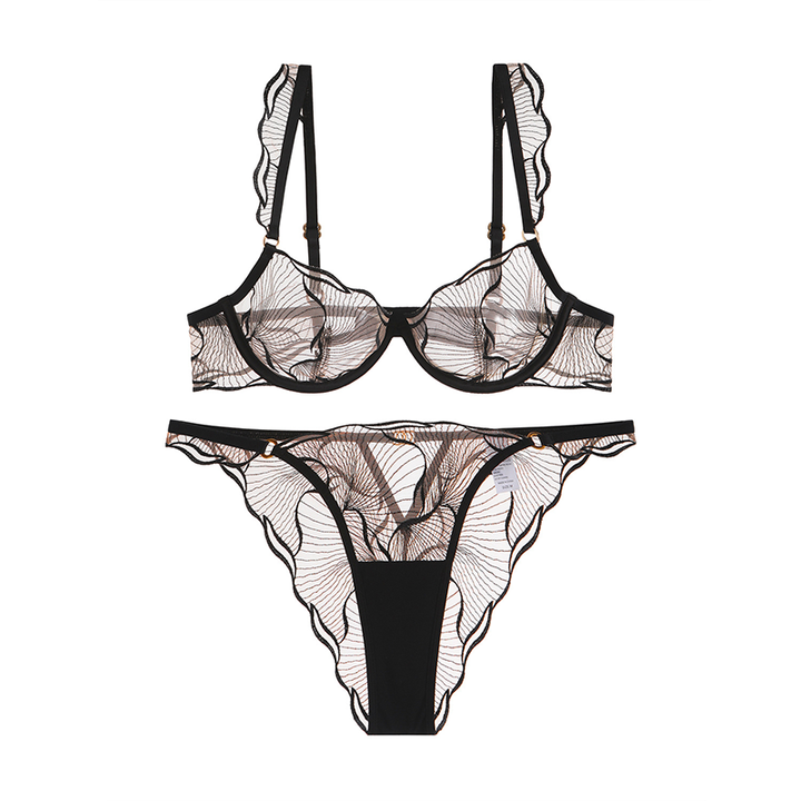 Ultra-thin Embroidered Mesh Bra Set