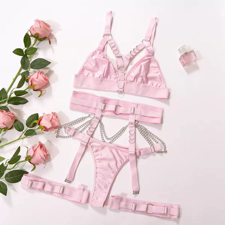 Sexy lingerie set with metal chains