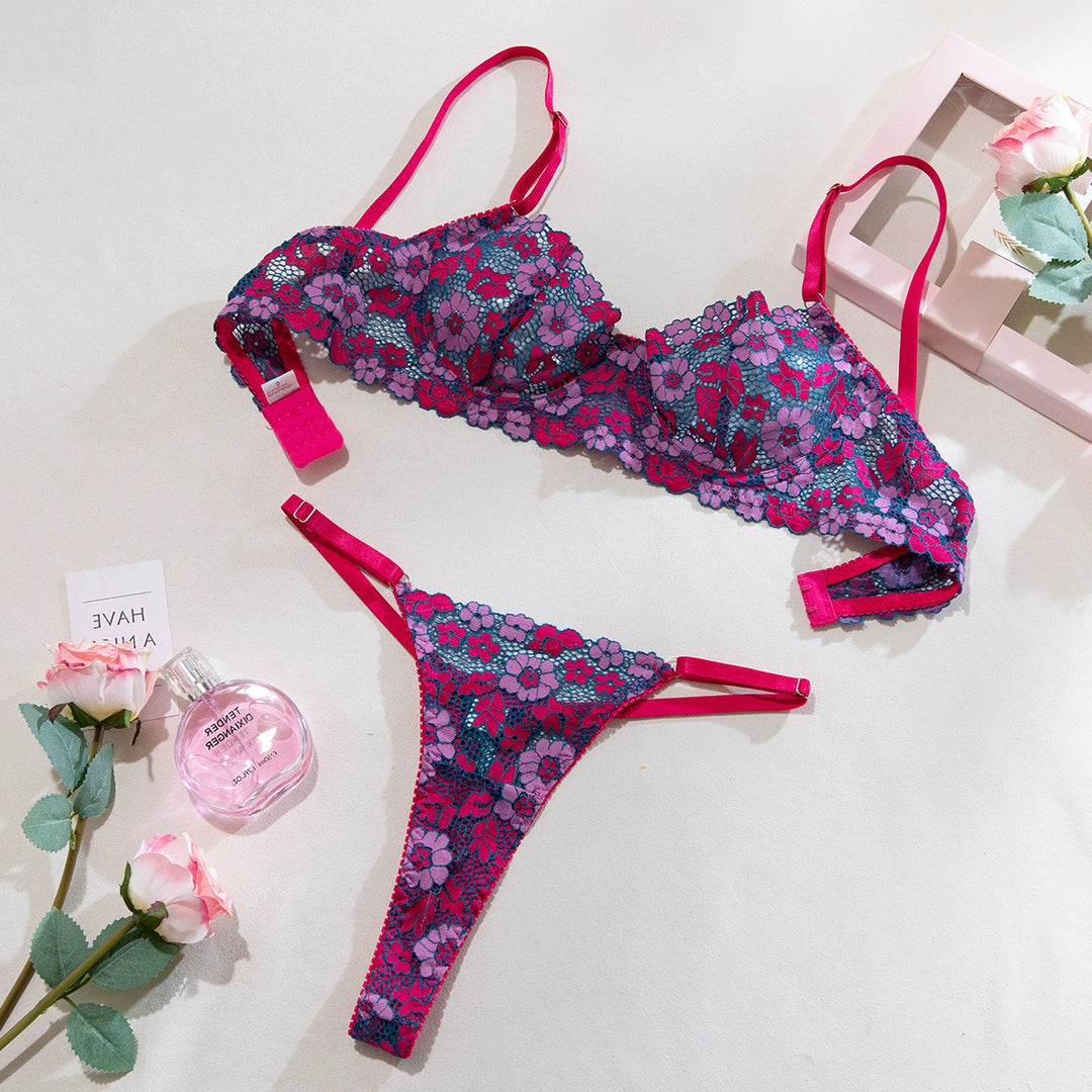 Sexy multi-colored floral lace underwear set
