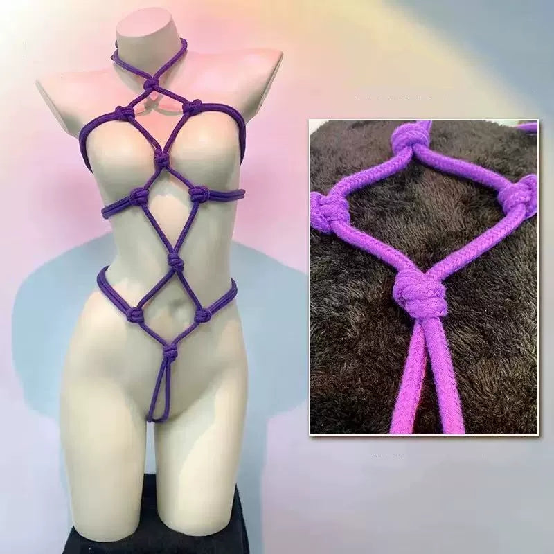 Sexy bondage open crotch rope suit