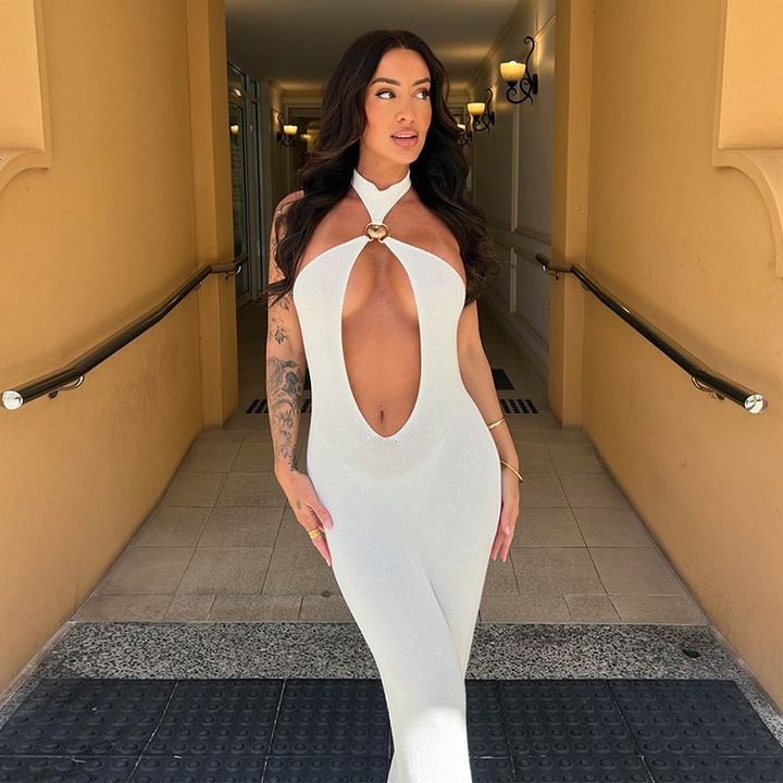 Halter-neck cut-out bodycon maxi dress