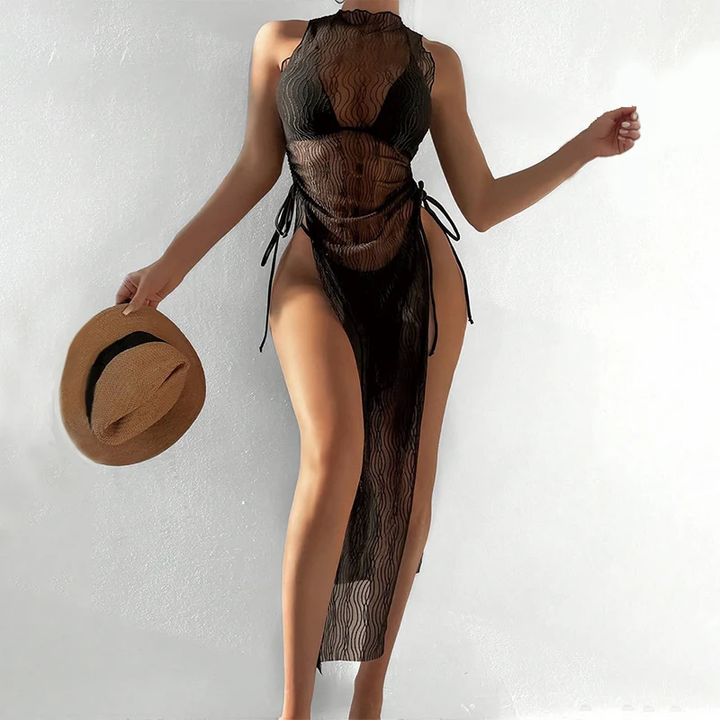 Sheer mesh high-neck beach dress
