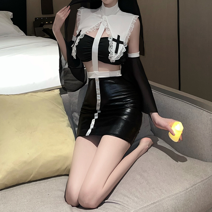 Lace Trim Nun Role Play Costume Set