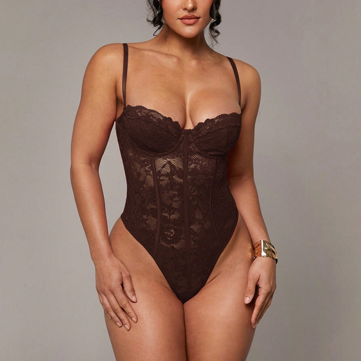 Floral Lace Spaghetti Strap Corset Bodysuit