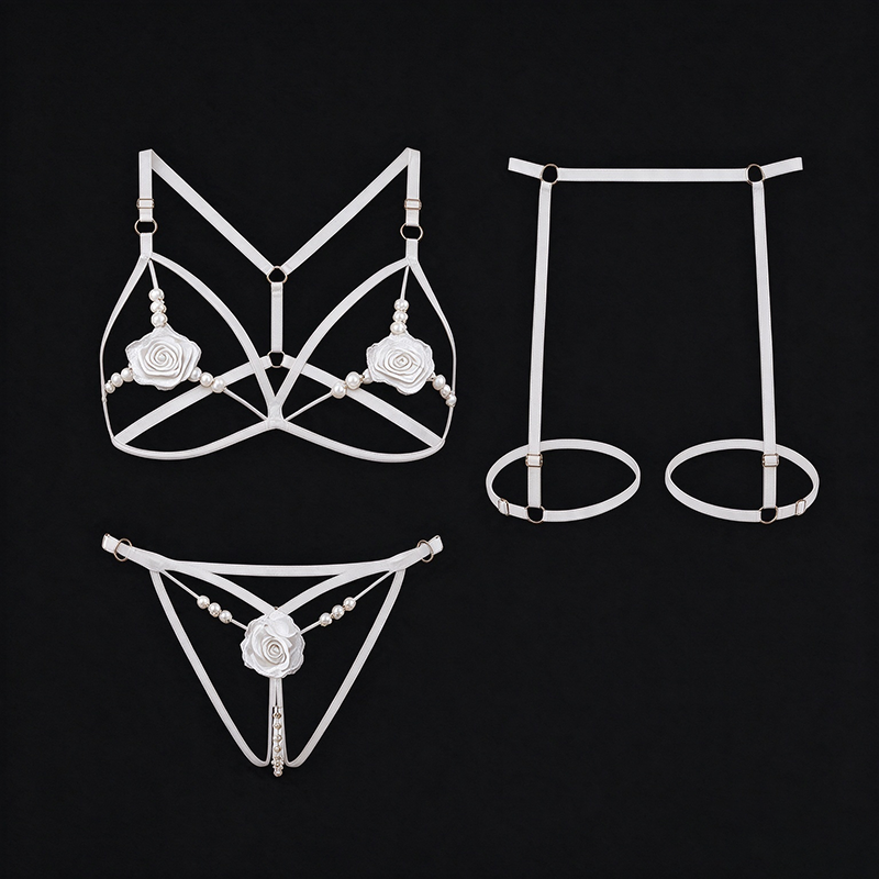 Delicate Strap Rose and Pearl Three-Piece Set