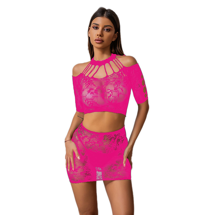 Cut-out halter-neck mesh set with shoulder straps
