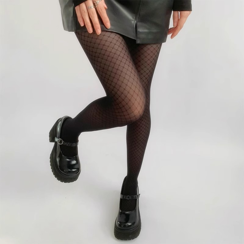 Sheer black fine-check stockings