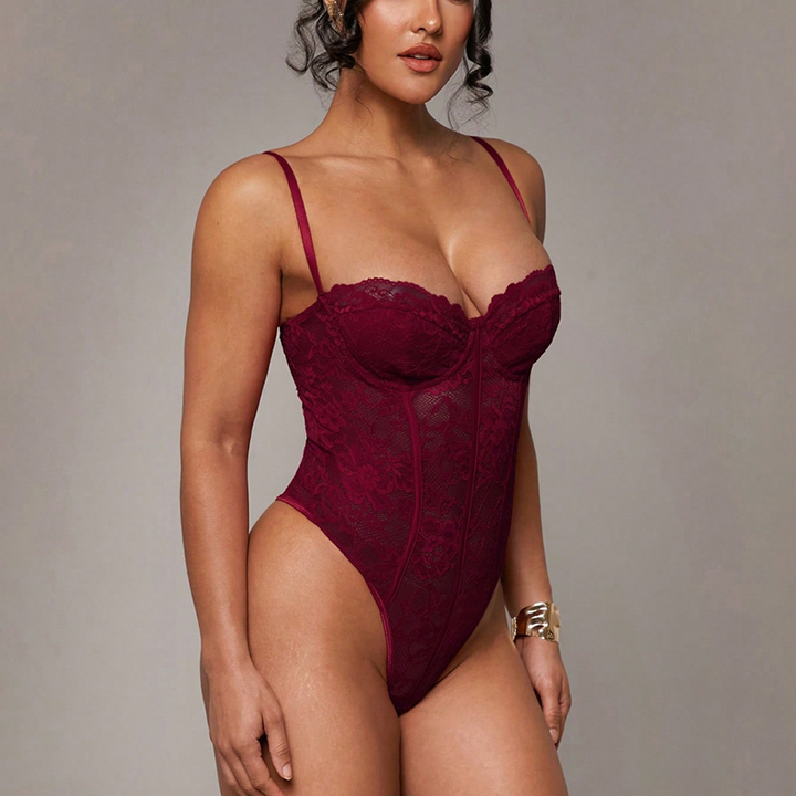 Floral Lace Spaghetti Strap Corset Bodysuit