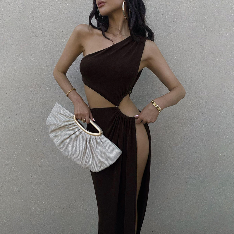 One-Shoulder Sleeveless Dress with Side Slit