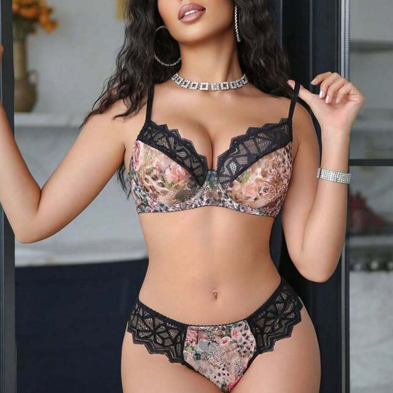 Floral Leopard-Print Sheer Lace Robe