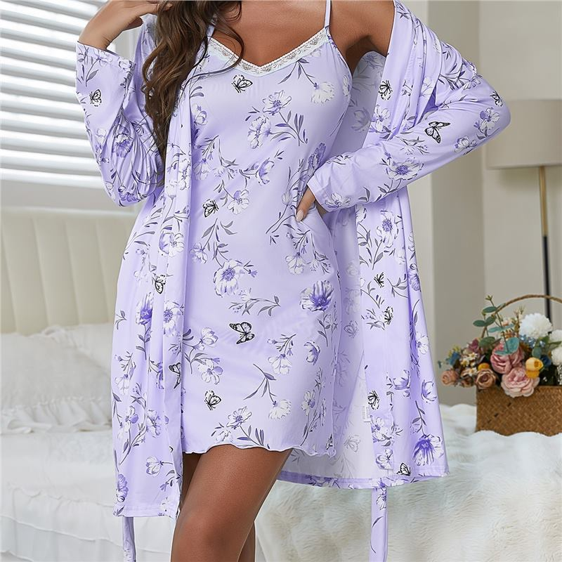 Floral and Butterfly Print Loungewear Robe