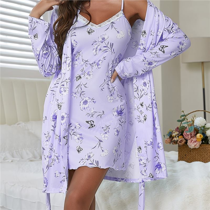 Floral and Butterfly Print Loungewear Robe