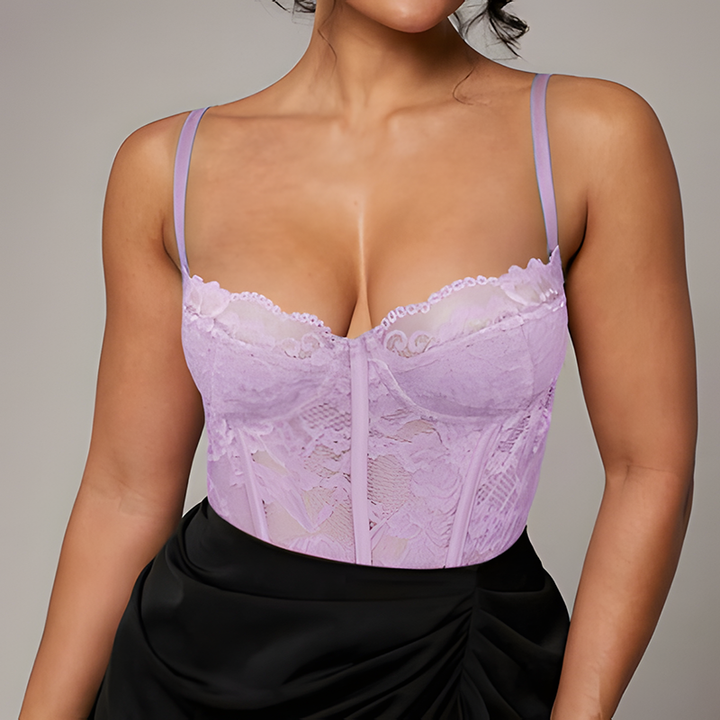 Floral Lace Spaghetti Strap Corset Bodysuit